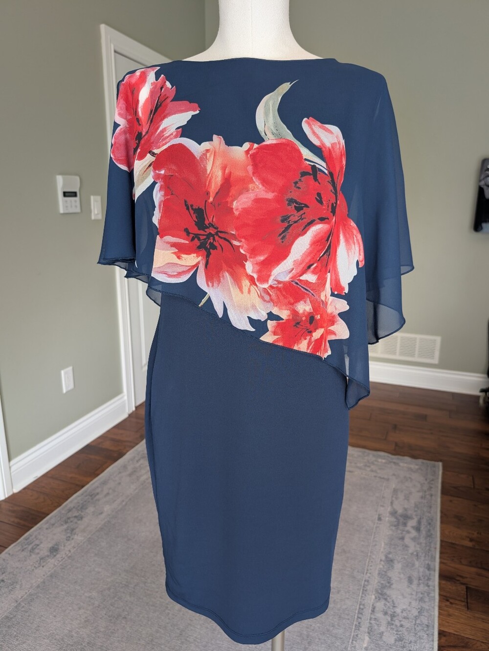 Lori M Collection Floral Overlay Sheath Dress Size M Made in Canada
